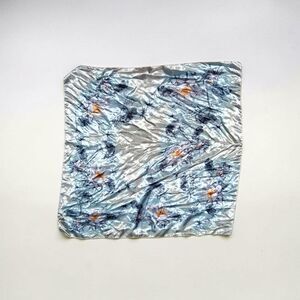 Vintage Inspired Blue Floral Satin Square Scarf Silk Feel Neckerchief